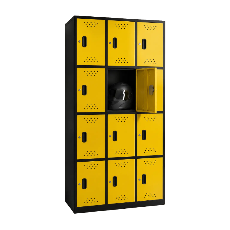 Locker metálico de 12 puestos para cascos amarillo y negro en colombia
