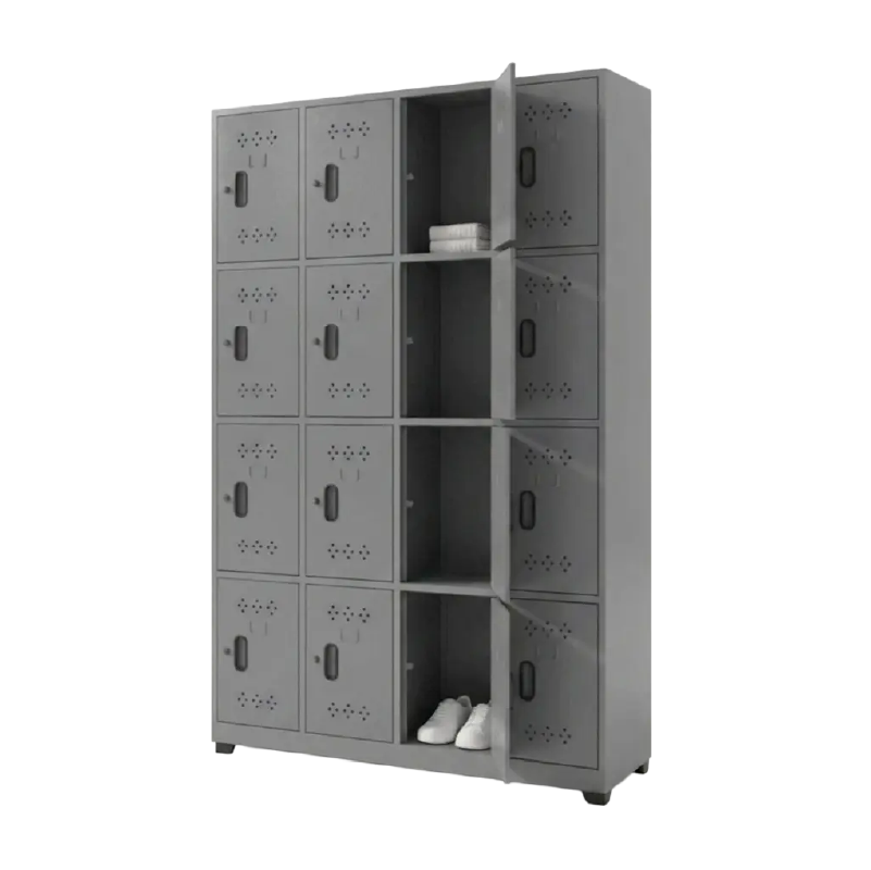 Locker metálico de 16 puestos gris para colegio universidad gimnasio