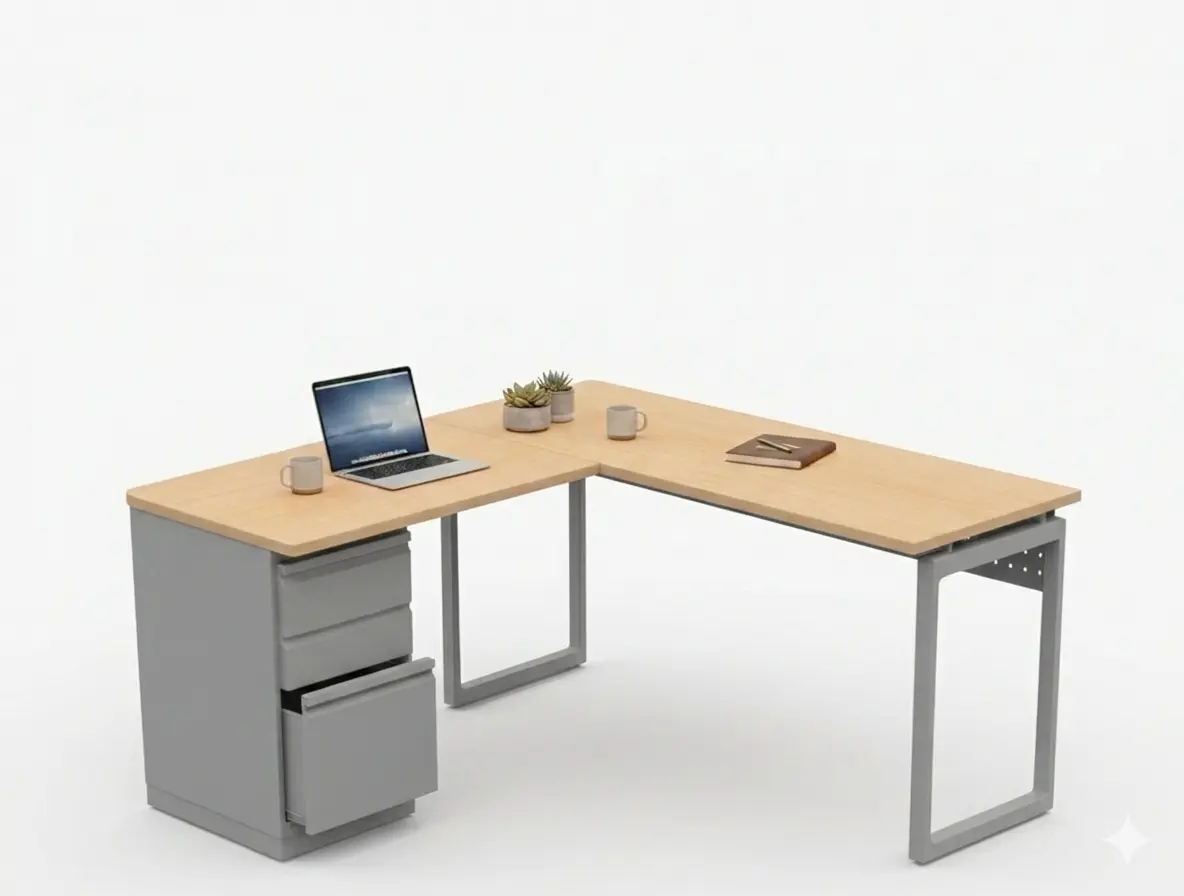 Escritorio modular en L Prime Desk con archivo 2x1 metálico para oficina