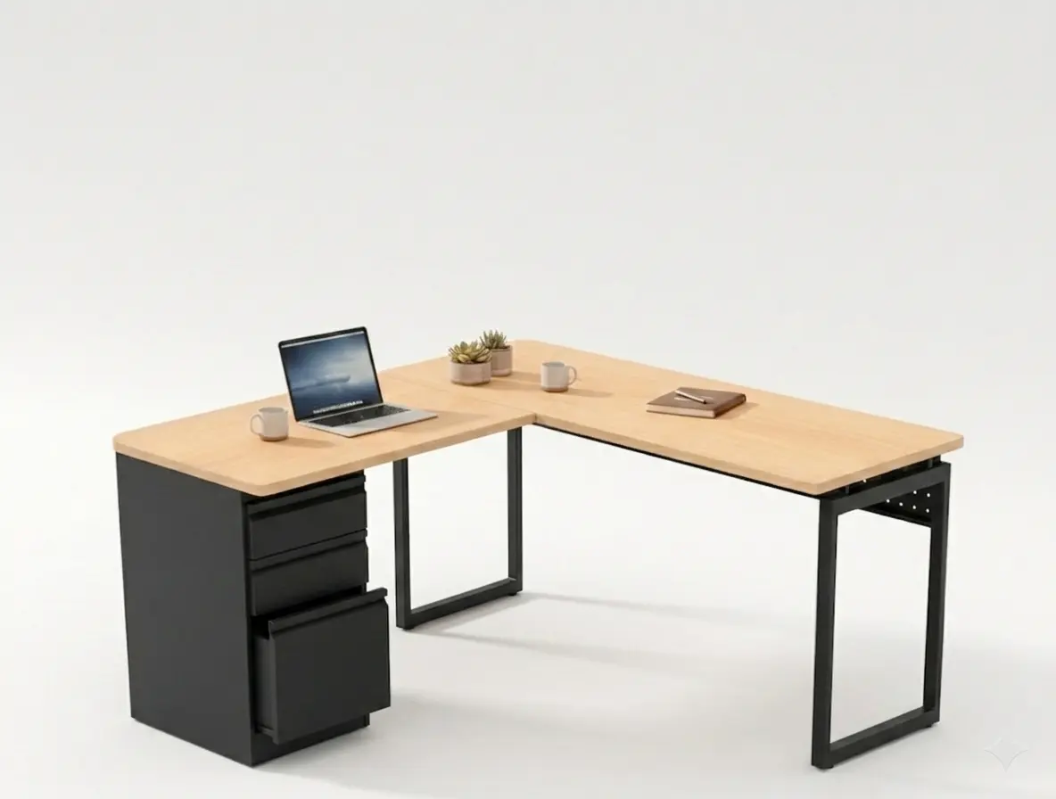 Escritorio modular en L Prime Desk con archivo 2x1 metálico para oficina