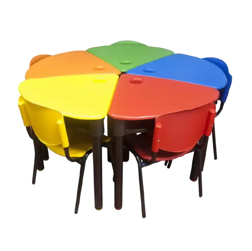 Juego de mesa trébol preescolar con 5 sillas