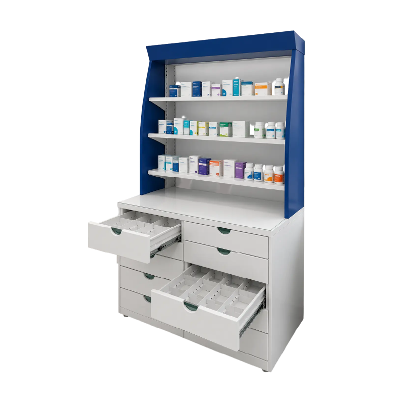 Vitrina para medicamentos con torre gavetera
