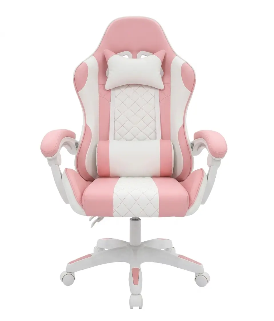 silla gamer ergonómica reclinable blanco y rosado