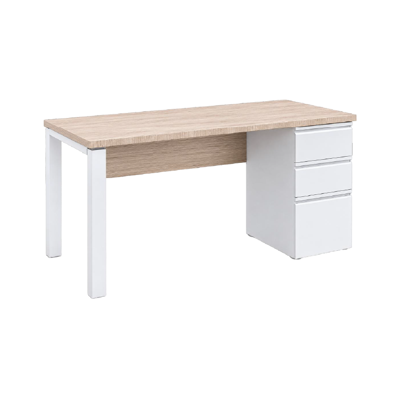 Escritorio compacto con archivador metálico y superficie melamínica blanco